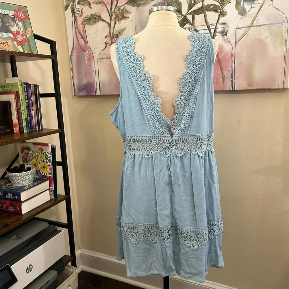 Rue 21 dress size 3X v-neck crochet trim babydoll baby blue - Picture 7 of 7
